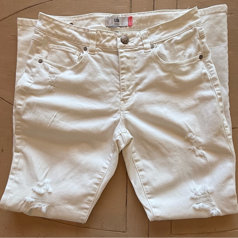 CAbi White Distressed Straight-Leg Jeans - Picture 3 of 8